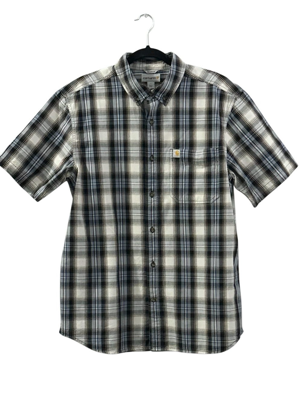 Carhartt Relaxed Fit Blue White Plaid Button Down Shirt Men’s L Short Sleeve